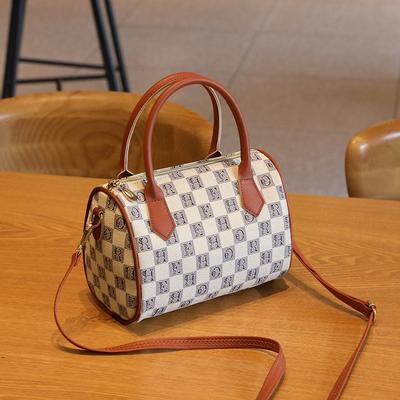 New Letter Print Women's Handbag Trendy Checkerboard Shoulder Messenger Bag Fashionable Wide Shoulder Strap