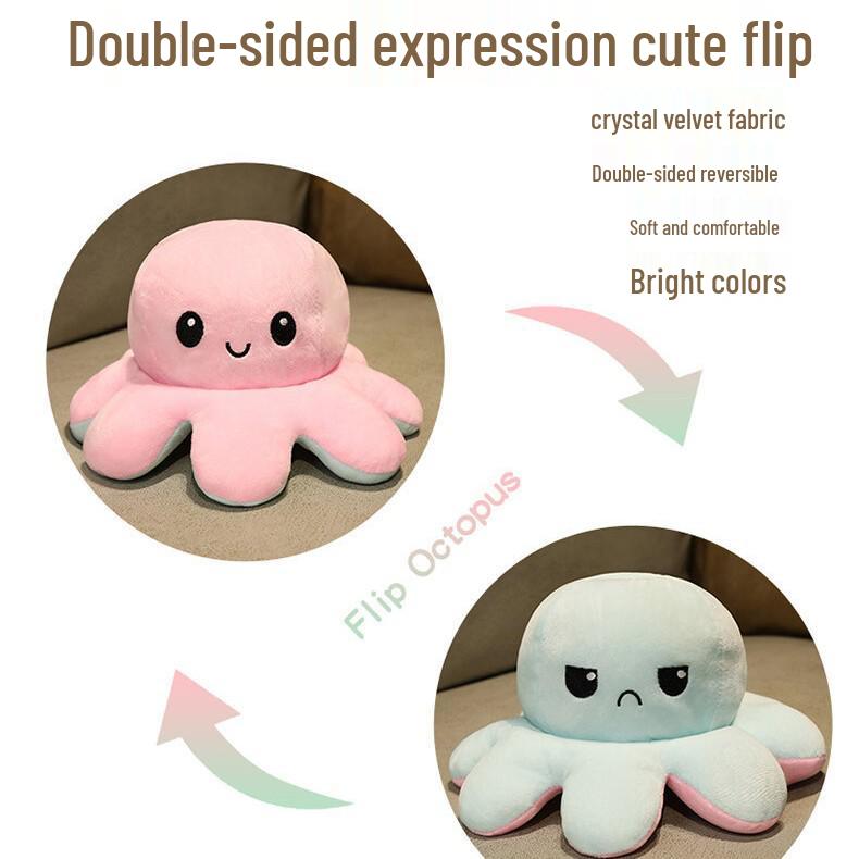 Reversible Double-Sided Octopus Plush Toy - Cute Face-Changing Doll for Girls Birthday Gift