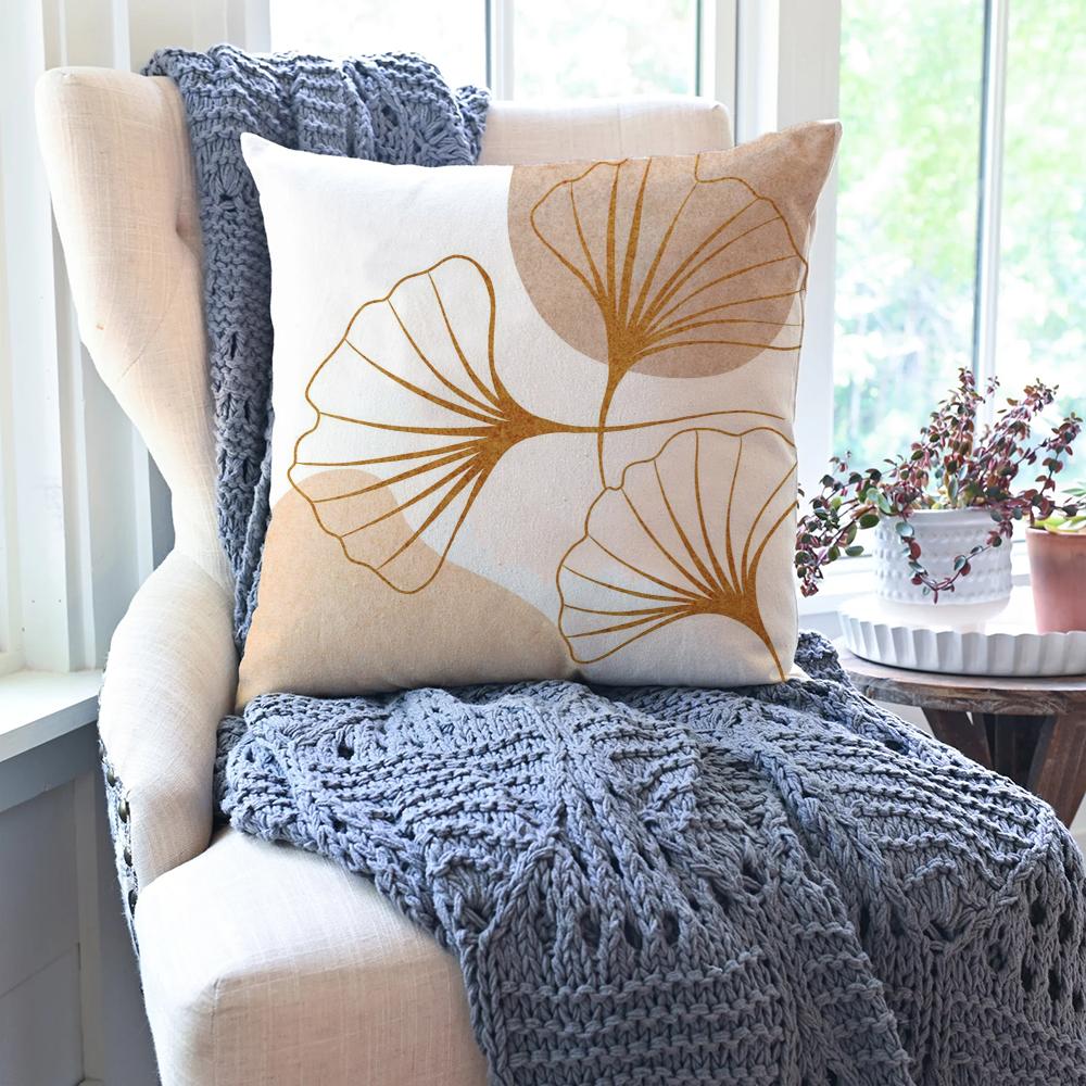 1 Stück Goldblatt Ginkgoblätter Kissenbezug Quadratisches Kissen Schlafzimmer Sofa Freizeit Komfortkissen Auto Wohnzimmer Heimdekoration 40X40