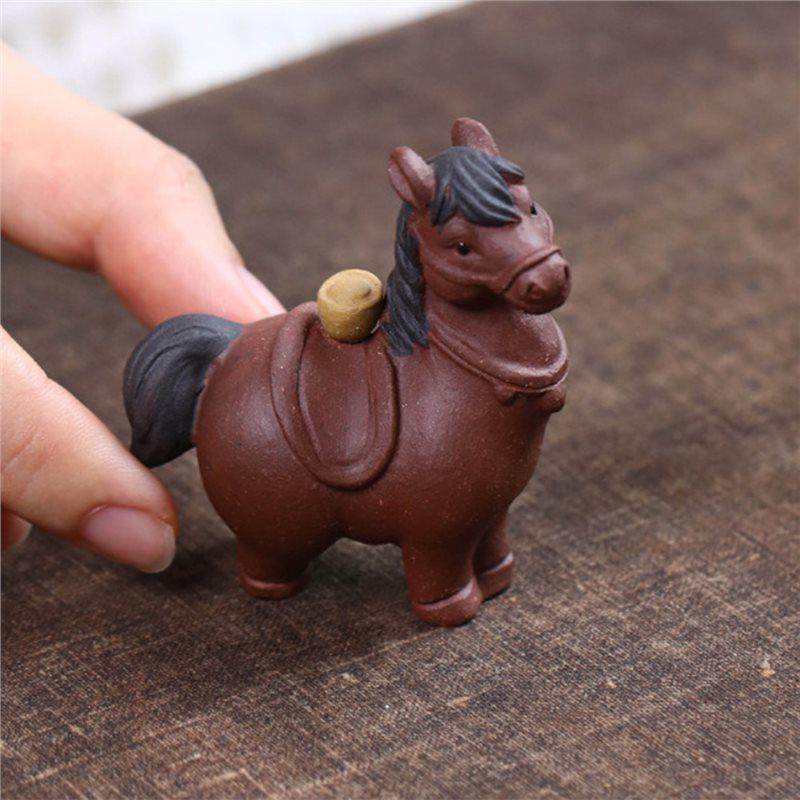 A34R Lucky Figurine In Purple Clay-Handmade Zodiac Horse For Tea Pet For Tea Enthusiasts