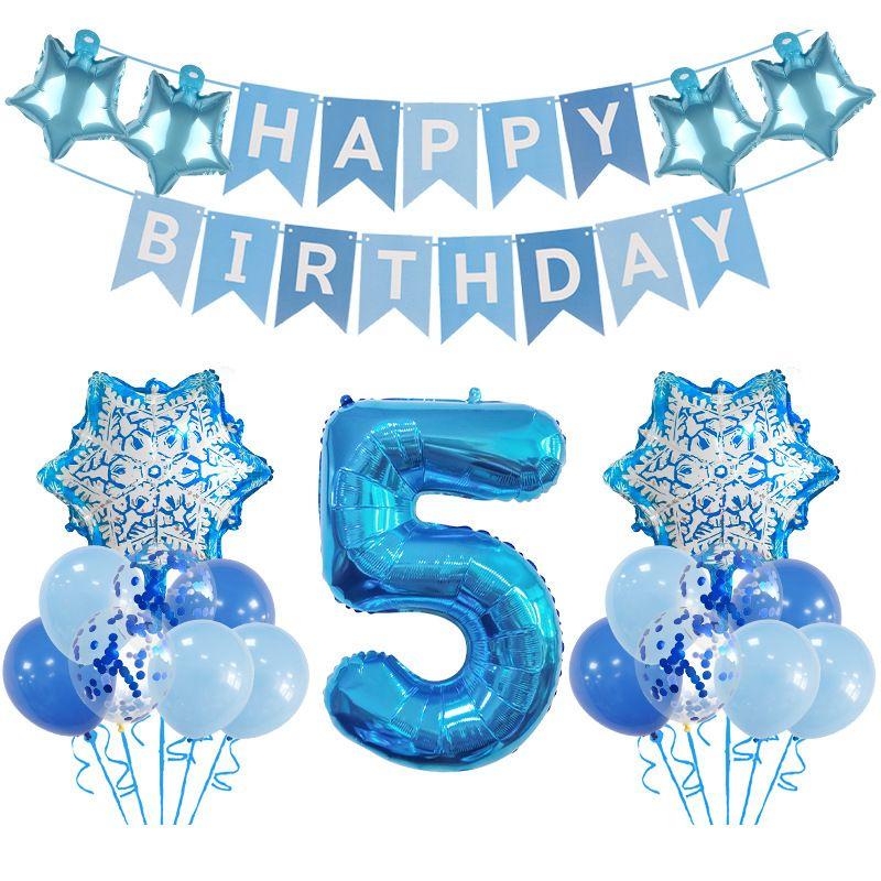 Snowflake Theme Birthday Party Balloon Set with Snowflake Pentagram Decoration Balloons