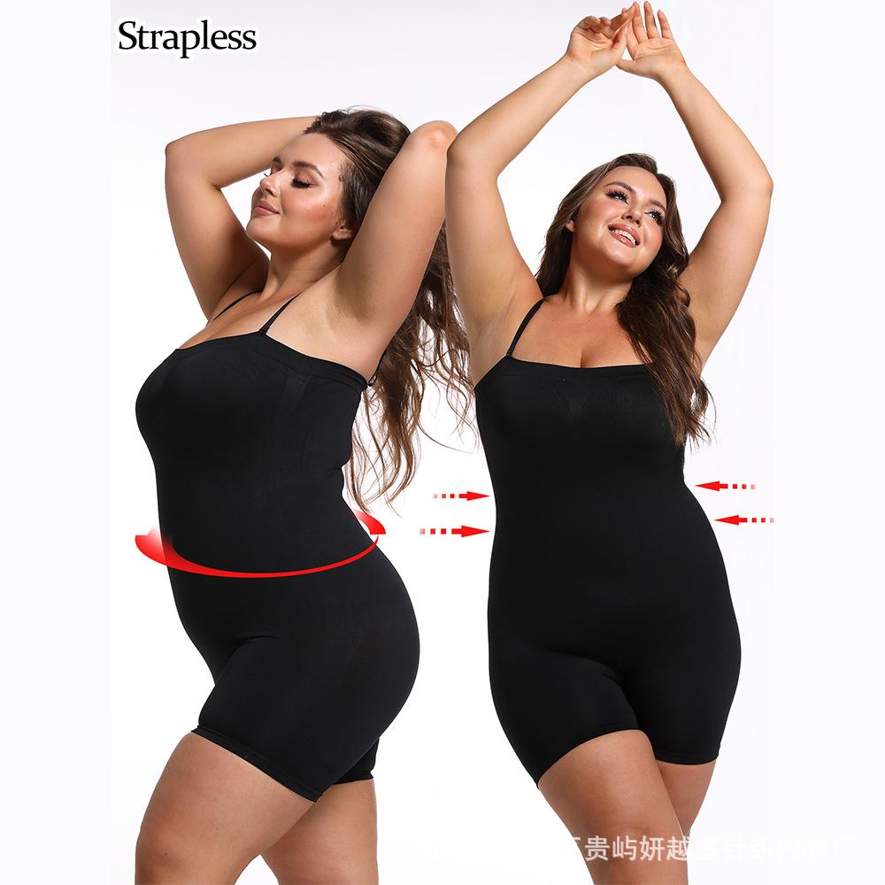 Full-body Shapewear Jumpsuit with Detachable Straps, Seamless, Flat-shoulder, One-piece Body-shaping Undergarment