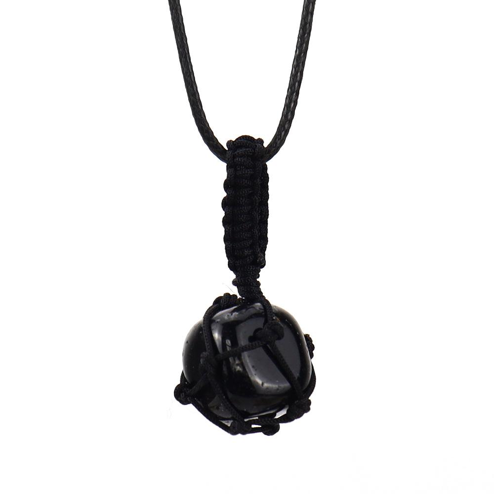 Hand-Woven Crystal Rough Stone Natural Stone Black Mesh Pocket Necklace Mesh Pocket Sweater Chain N702