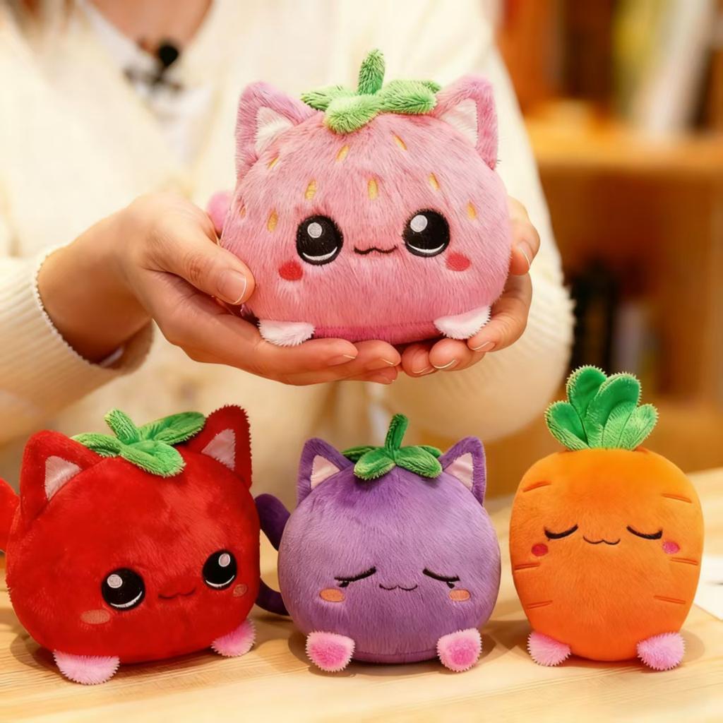 Super Cute Pink Strawberry Kitten Ball Plush Toys Soft Cartoon Big Eyes Cat Doll Kawaii Bags Hanging Toys Funny Girls Xmas Gift