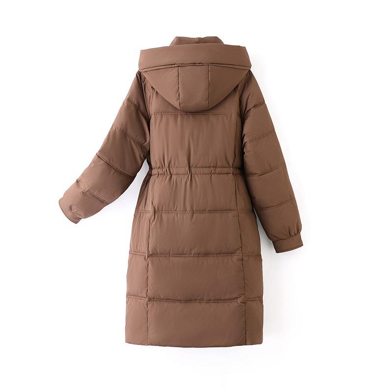 Casaco de Algodão de Pena Feminino Longo Inverno Espessado Acima do Joelho Solto com Capuz
