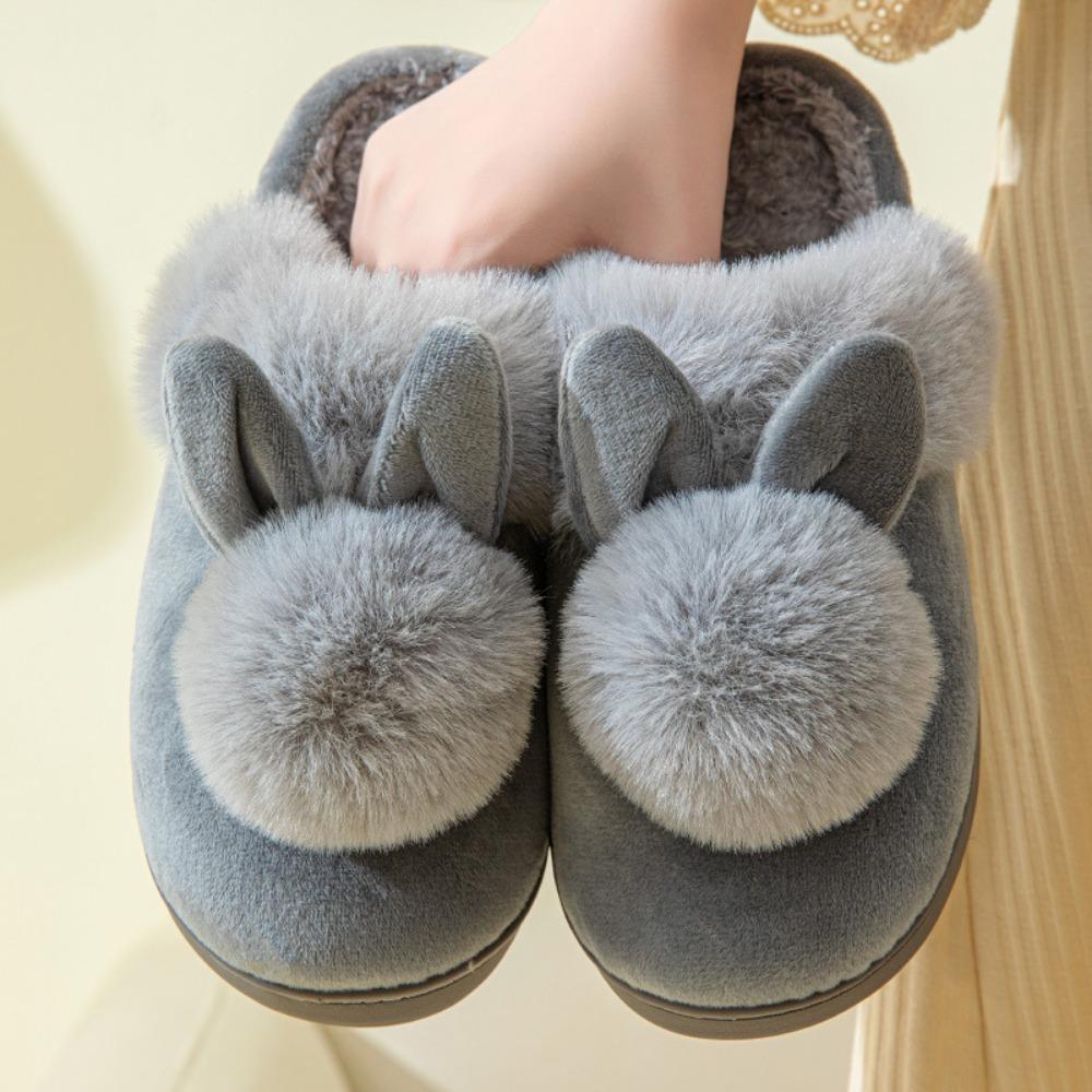 Women'S Winter Plush Rabbit Ear Indoor Cotton Mop Thick Soft Sole Slides Men Women Indoor Floor Flat Home Non-Slip Shoes