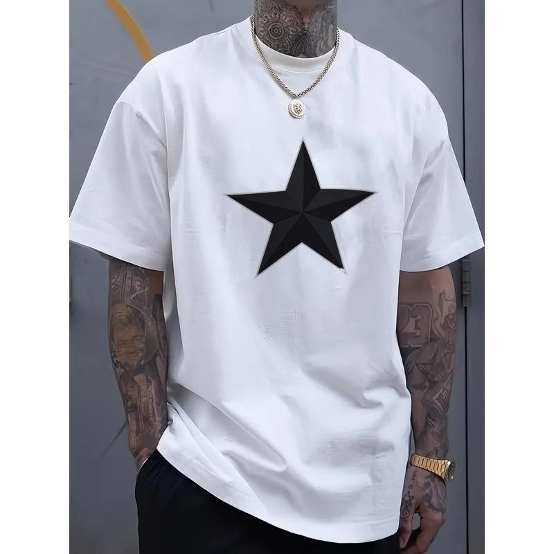 Black Star Graphic T-Shirt Oversized Unisex Streetwear Tee with Bold Geometric S