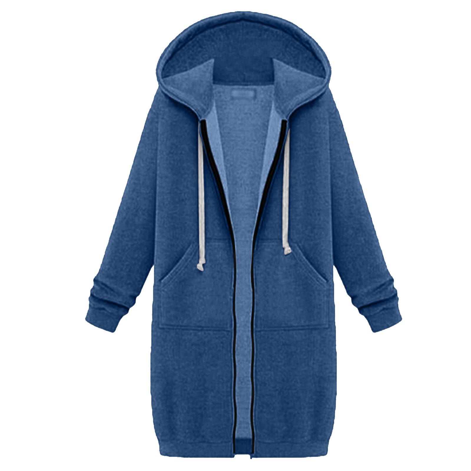 Женский свитшот удлиненный свободный с длинными рукавами и капюшоном с карманами XXL синий