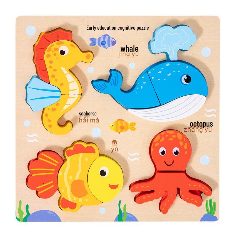 3D Wooden Puzzle Educational Toys for Ages 4-6: Animal & Transportation Shape Matching Blocks.