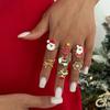 Salircon 7 Pcs/Set Trendy Christmas Series Charm Rings Men Women Deer Snowflake Christmas Tree Ring Creative Jewelry Gifts