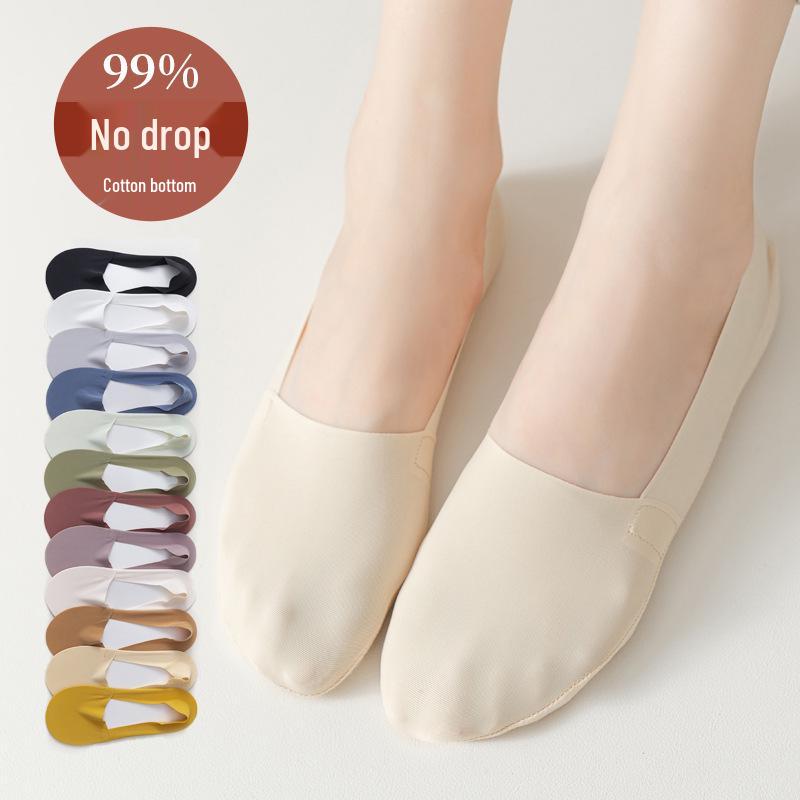 Women's Summer Non-Slip Invisible Boat Socks - Thin Cotton, Ice Silk, Low-Cut Design