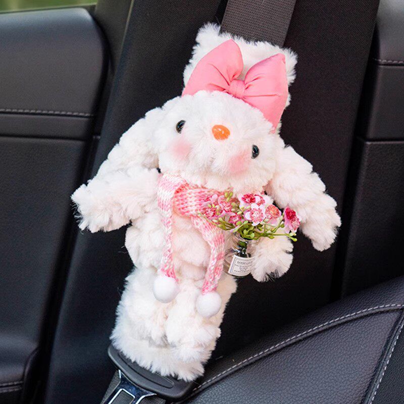 Cute Plush Lop-Eared Rabbit Car Seatbelt Shoulder Pad with a High-End Feel, Cute Car Interior Decoration, Car Seatbelt Shoulder Protector Pink Bow Lop-Eared Rabbit(Shoulder Pads)