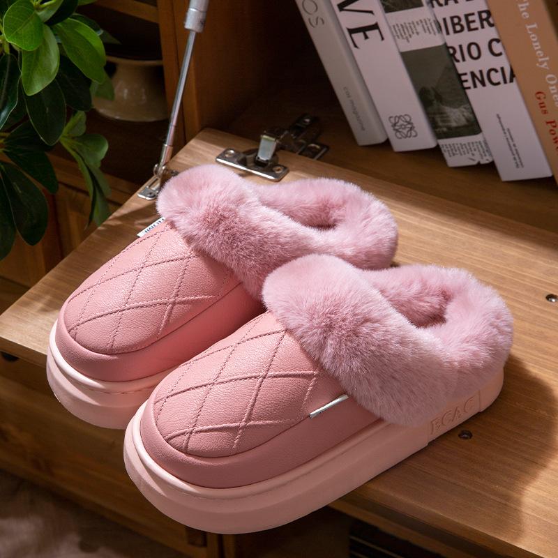 

PU Waterproof Cotton Slippers for Women, Autumn and Winter New Thick-Soled Waterproof Fleece-Lined Warm Home and Outdoor Wear Slippers for Men 40-41 рожевий