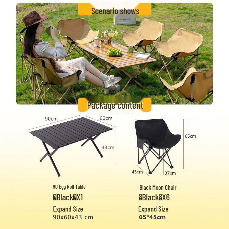 OEING Outdoor Folding Camping Table and 6 Chair Set