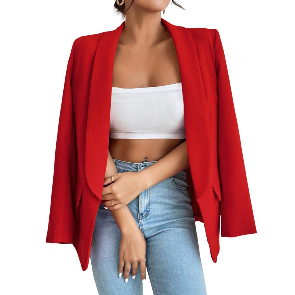 Women Suit Coat Lapel Long Sleeve Open Front Unbuttoned Placket Suit Jacket Single Color Comfortable Fit Fit Business Outwear