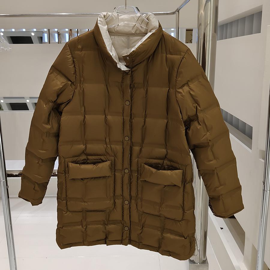 Autumn and Winter New Fashion Stand-up Collar Double-sided Wear Pressed Rubber Double-breasted Down Jacket Women's Medium and Long Winter Coat Tide