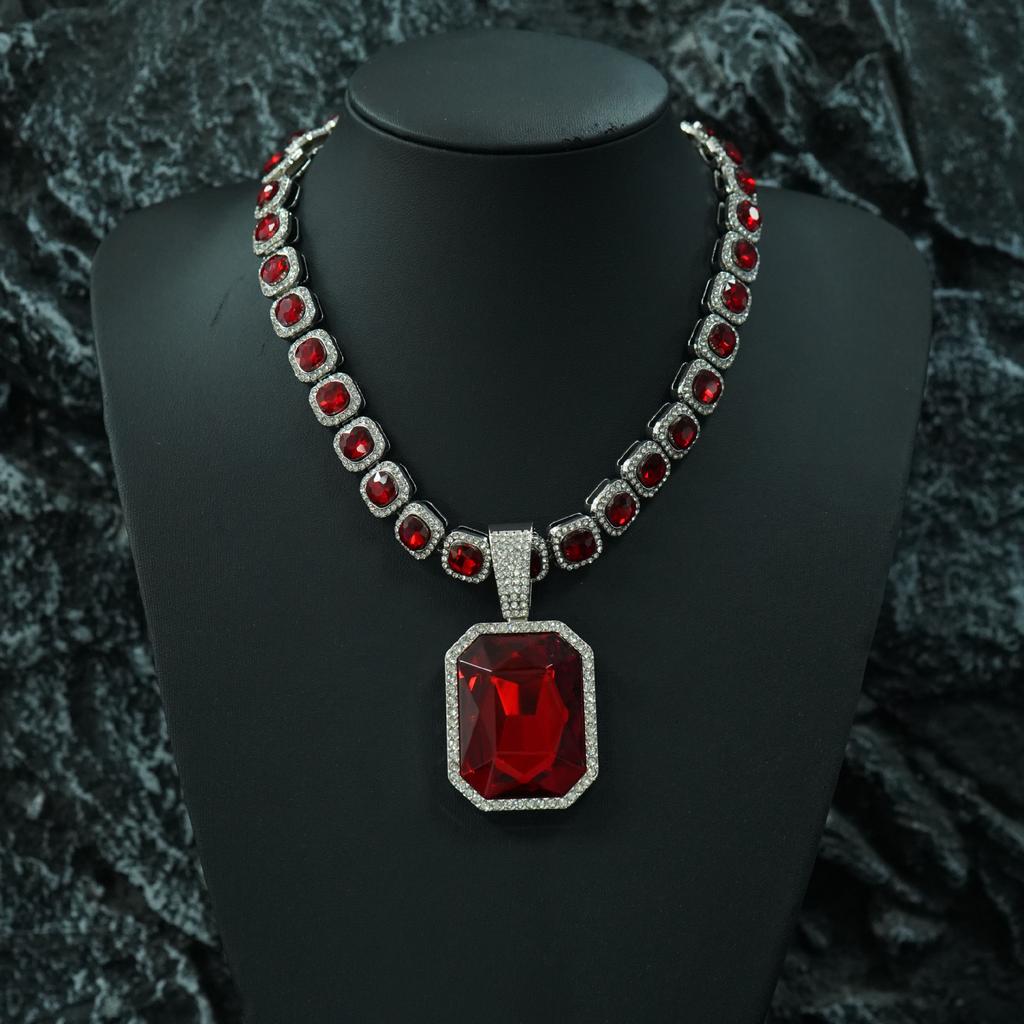 Farbige Edelsteine Großer Anhänger Kubanische Kette, Hip Hop Cool Passende Halskette.