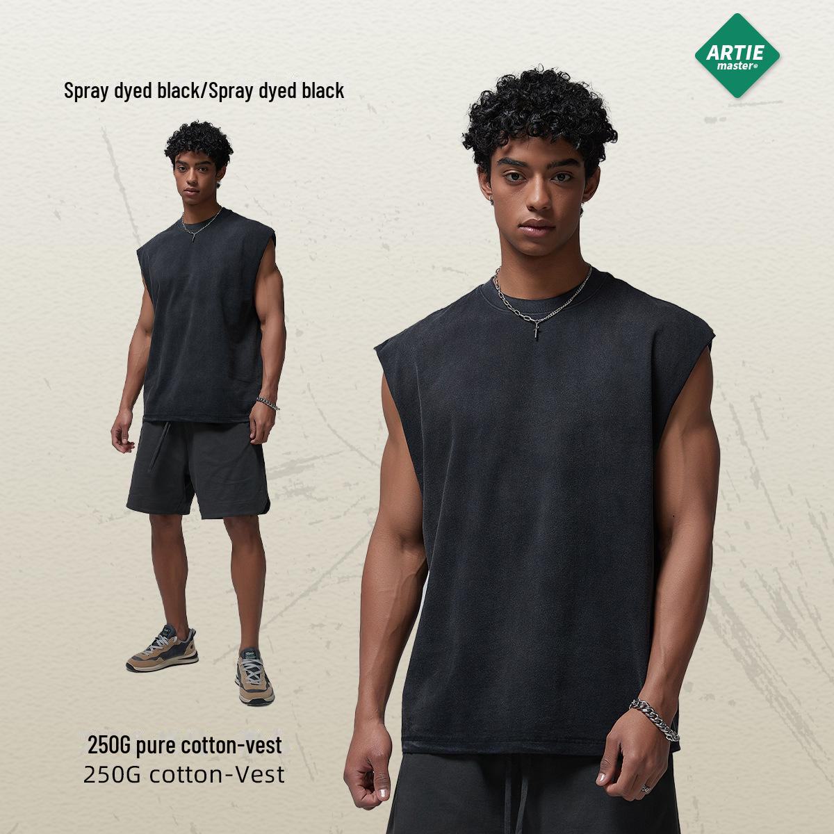 

ARTIE Мужская жилетка 2025 года, новое поступление, 250 г, состаренный жилет - европейская и американская мода, жилет без рукавов чёрный