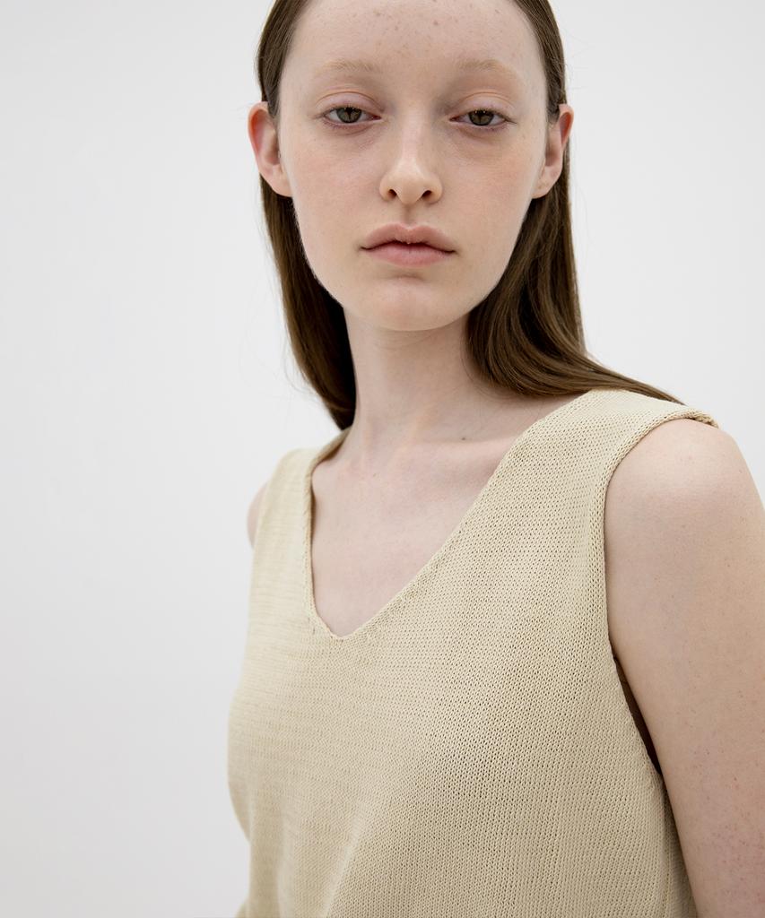 Leuba V-Neck Cotton Knit Vest - Beige