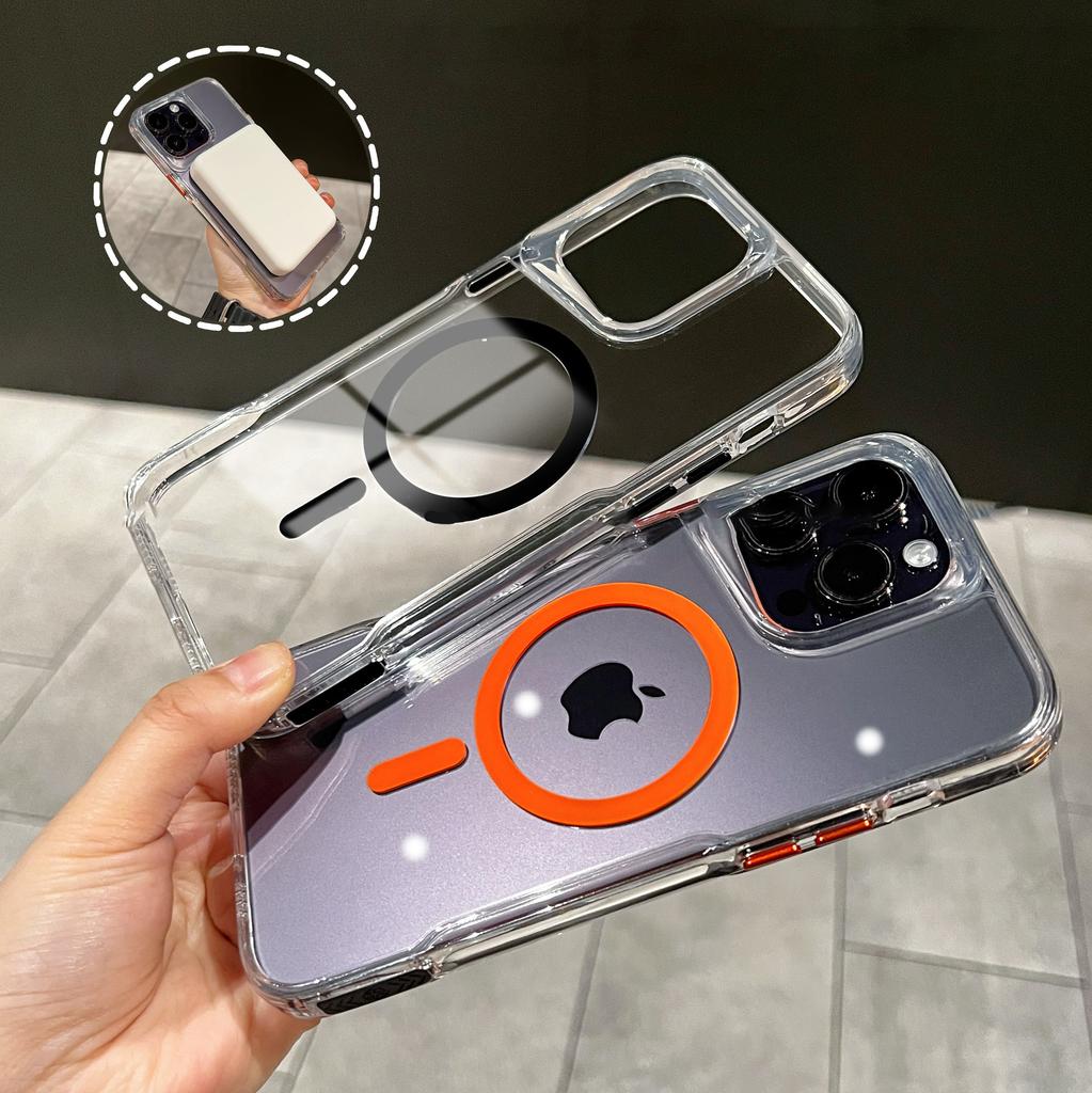 Luxury Transparent Shockproof Armor Case for iPhone 15 14 13 12 11 Pro Max Magnetic For Magsafe Wireless Charging Acrylic Cover