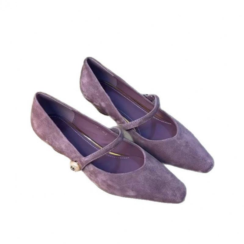 Sheepskin Version~ French Pointed Toe with Mary Jane Shoes Women's Shallow Mouth Pearl Single Shoes with Skirt Evening High Heels