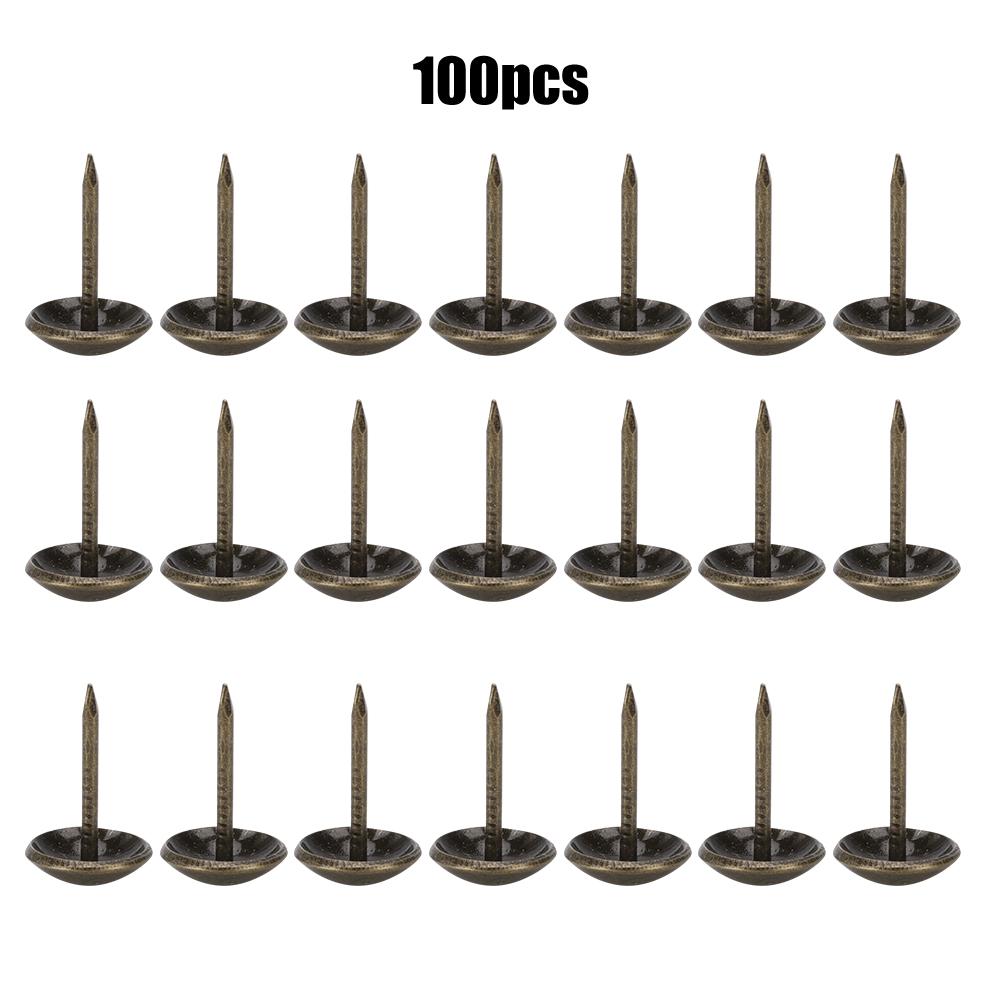 100Pcs Upholstery Nail Antique Brass Iron Furniture Decorative Drawing Pin Accessories 11x17mmGold