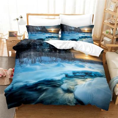 Natural Scenery Duvet Cover Snow Mountain Rural Sunset Bedding Set Comforter Cover Set Bedding Set Women Children Bedroom Decor