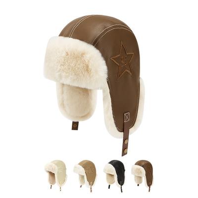 Vintage Star Leather, Velvet, Thickened Warm and Cold Ear Protector, Ski Riding Cap.