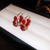 Retro Red Zirconia Pearl Flower Earrings - High-End Hong Kong Style Studs for Women