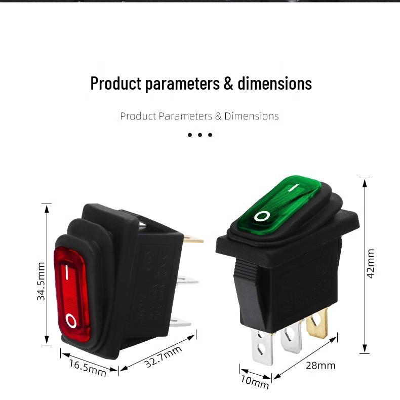 Waterproof Oilproof Dustproof Power Rocker Switch KCD3 3-Pin, 2-Position with Light, High Current, Two-Speed