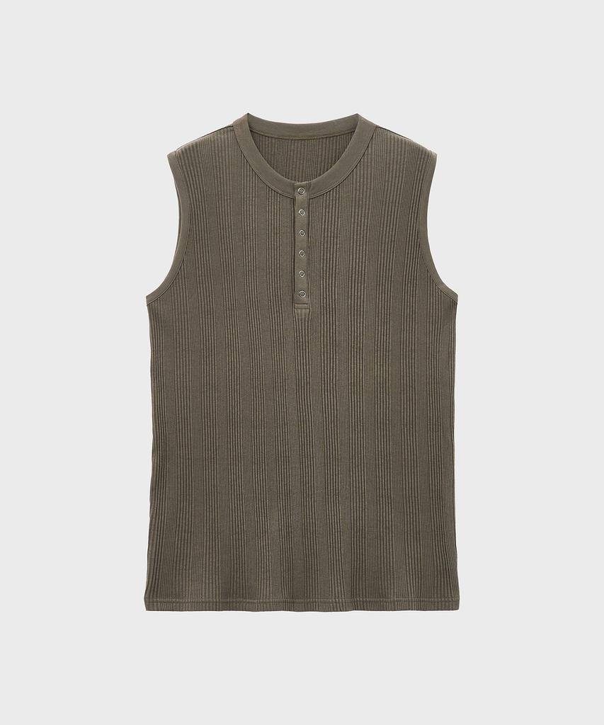NOIRER Senza Maniche con Scollo Henley a Costine Multiple (Marrone)