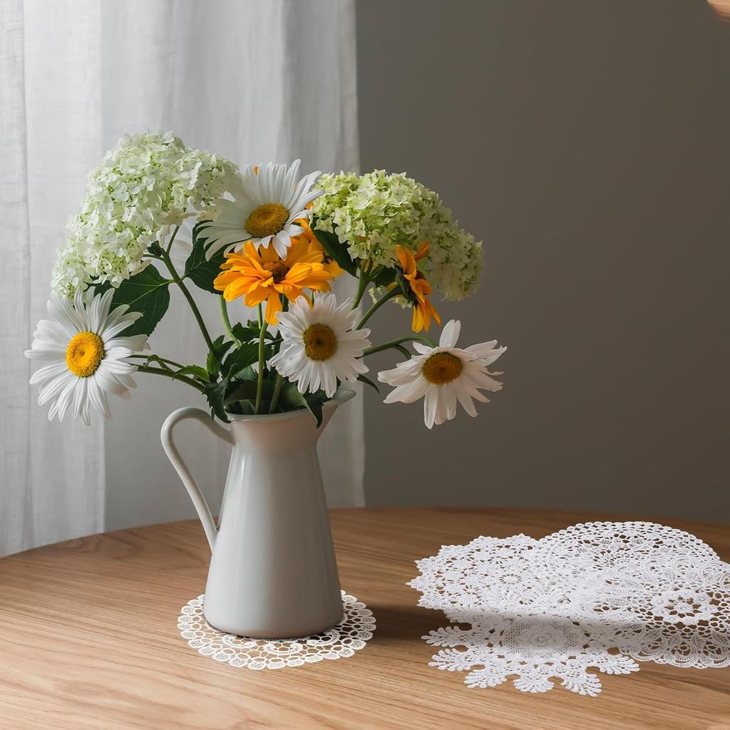 6PCS White Vintage Crochet Doilies, 6 Inch Round Lace Placemats Doilies Handmade Coasters Rustic Table Doilies Decors for Tables Kitchen Dining Room
