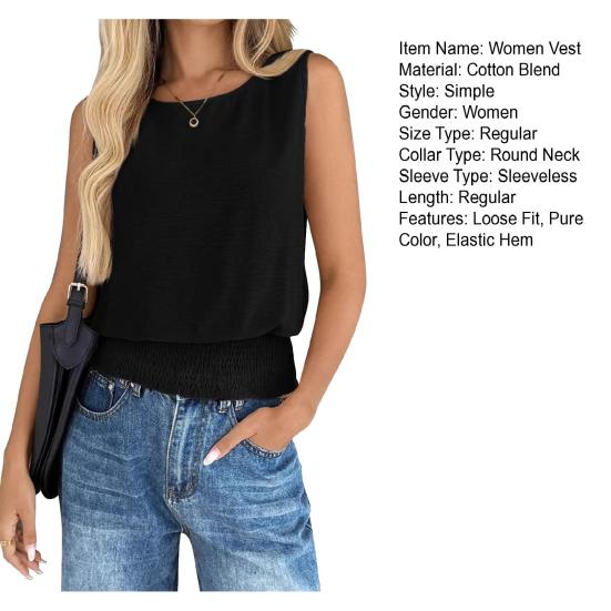 Damen Weste O-Ausschnitt Ärmellos Falten Saum Weich Dehnbar Oberteile Lockere Passform Einfarbige Pullover Oberteile Party Urlaub Freizeitkleidung