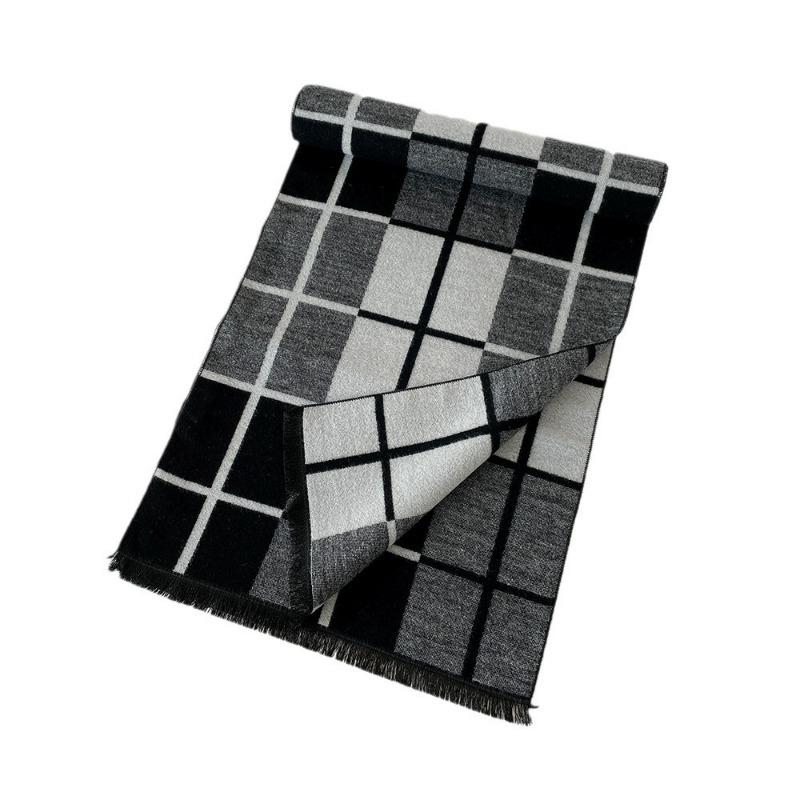 Men's Thermal Scarf Autumn and Winter Thickened Wool Scarf Simple Trend Plaid Imitation Cashmere Shawl