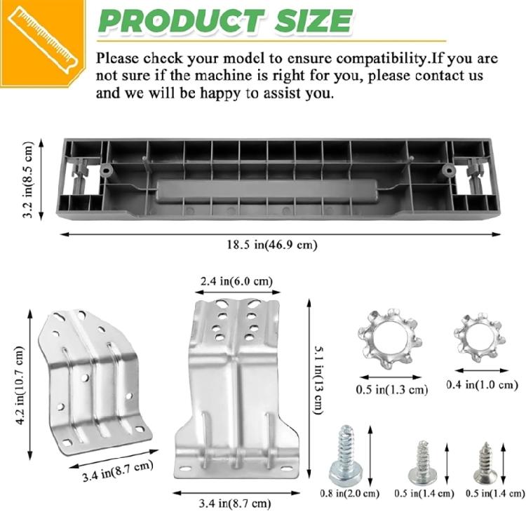 Laundry Placement Hardware Kit for Washer Dryer Installation with Support Guides Metal Mounting Components and Fasteners for Household Use