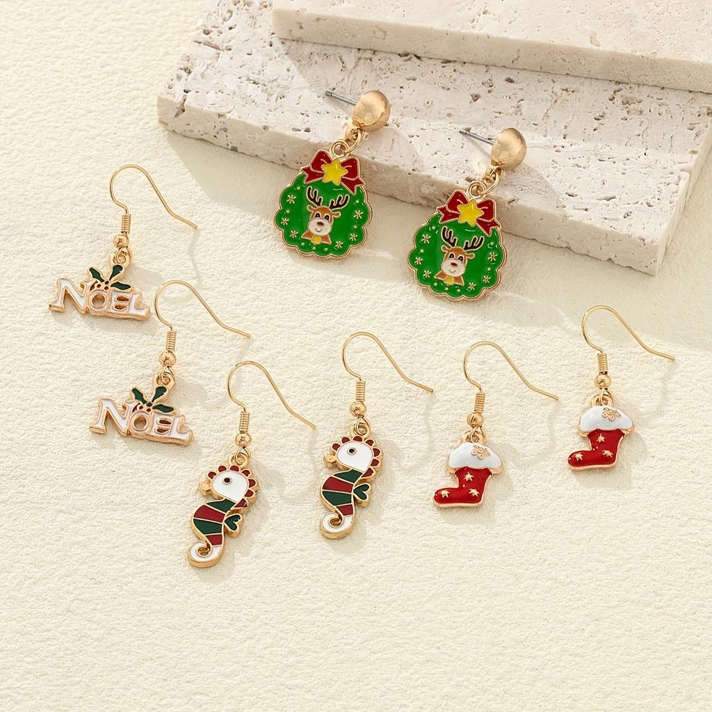Alloy Oil Dripping Cartoon Seahorse Earrings Christmas Series Exquisite Cute Oil Dripping Christmas Stockings Christmas Elk