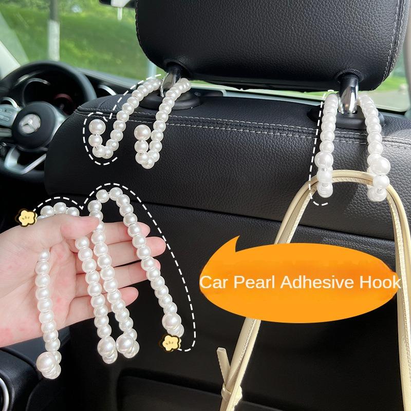 Car Rear Seat Hook White Pearl Hanger Car Hook Half Open Design Auto Hook Stainless Steel Car Seat Headrest Hooks Car Accessorie