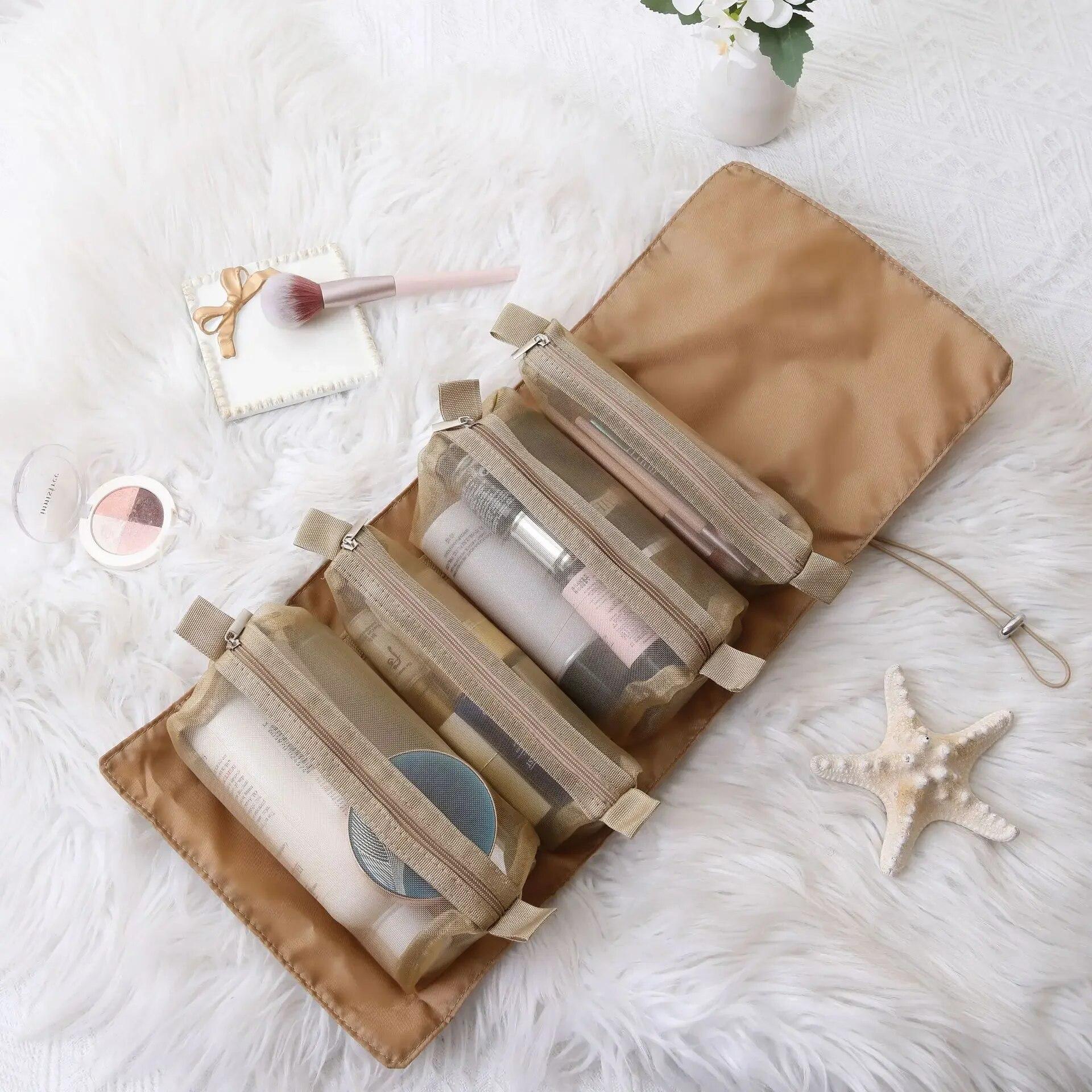 

Косметички большой емкости, женские дорожные портативные съемные косметички 4-в-1, органайзер для туалетных принадлежностей, сумки для хранения для стирки хаки