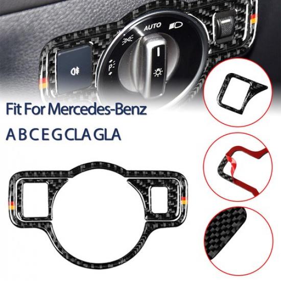Auto For Benz C-Class 2007-2014 Carbon Fiber Headlight Control Button Ring Trim
