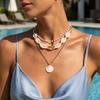 Bohemian Multi-layer Starfish Shell Pendant Necklace for Women Beach Imitation Pearl Metal Beads Choker Neck Chain Party Jewelry