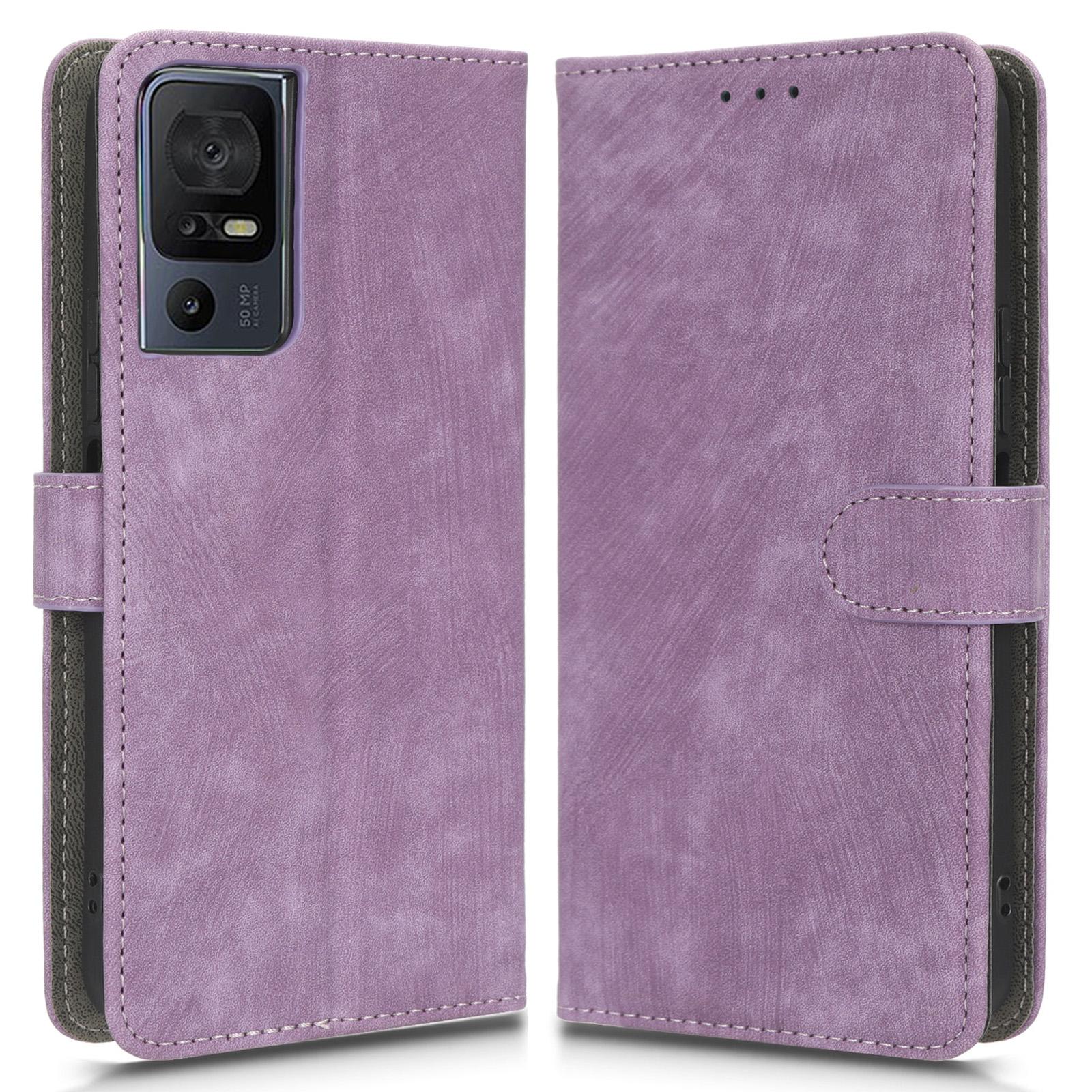 

PU Leather Phone Case for TCL 40 SE RFID Blocking Wallet Phone Stand Cover Purple