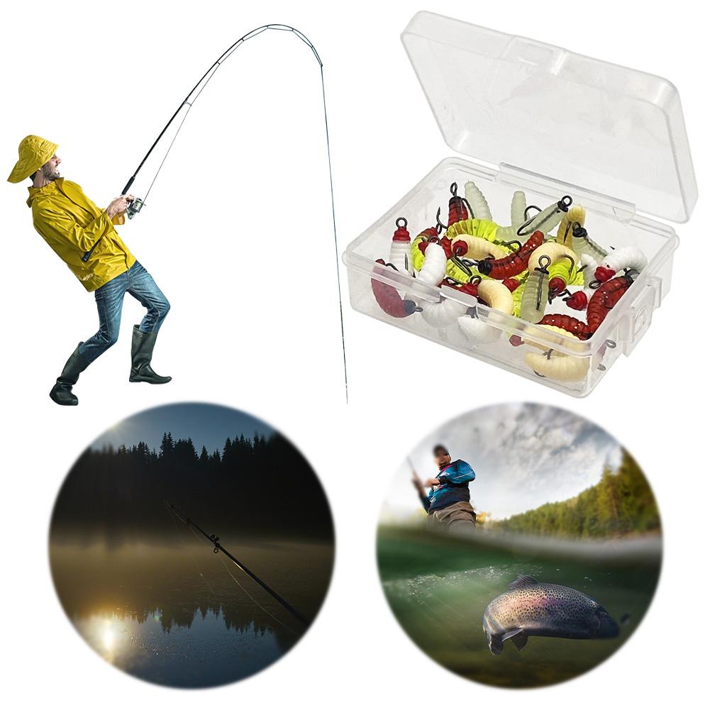30Pieces 20mm 0.45g Worm Baits with Hooks Soft Bait Bread Worm Artificial Baits for Trout Perch Bass Fishing Australia