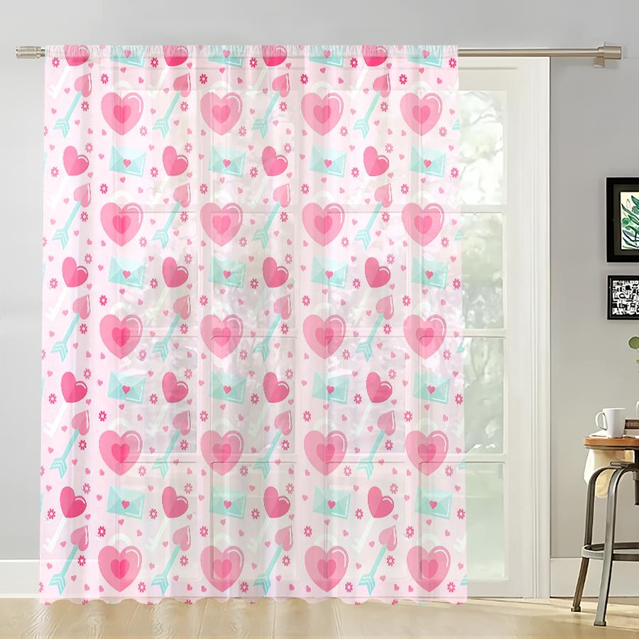 

1PCS Pink Love Arrow Envelope Curtain Romantic Style People s Day Universal Curtain for Bedroom and Living Room 100*130 Rod Pocket 1pcs
