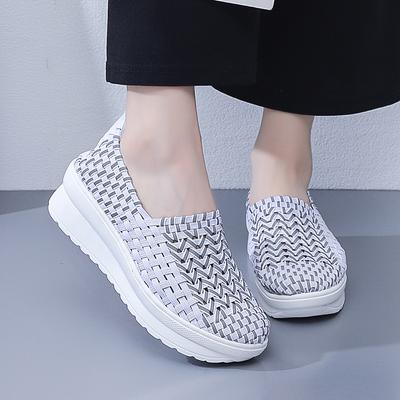 Lady Summer Breathable Slip On Beach Shoes Women Casual Platform Elevator Braided Blue White Sneakers Plus Size