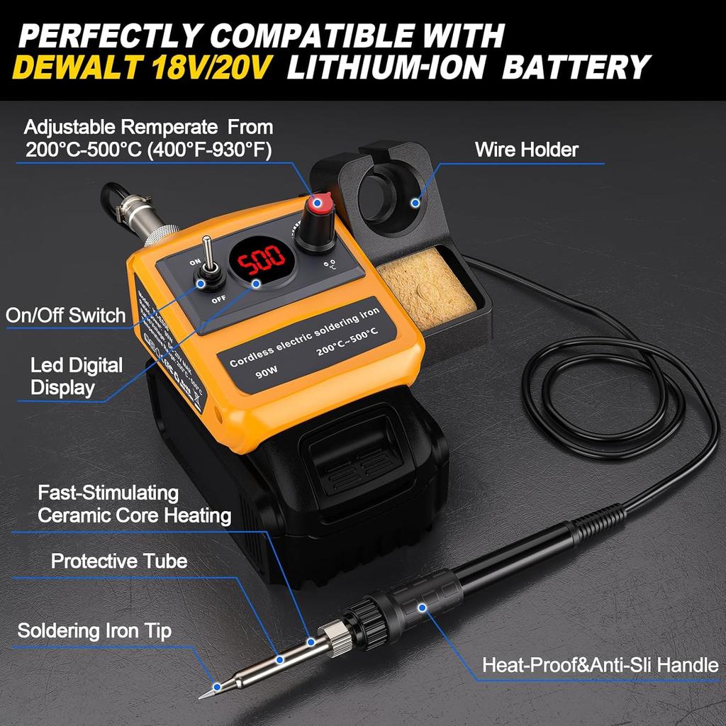 NEW Cordless Soldering Iron for Dewalt 11V Battery, 91W Soldering Station Kit with 1 Tips,DIY Soldering. (Tool Only)