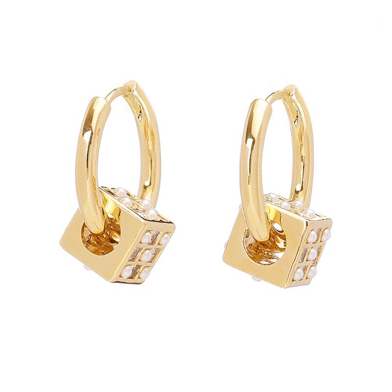 Diamond-Studded Rubik's Cube Earrings - Geometric Korean Design, Luxury Women’s Niche Accessory
