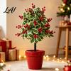 Outdoor Patio Christmas Accents Artificial Poinsettia Flower Yard Stake Red Floral Ground Spike Decor Potted Pine for Weather‑Resistant Fake Plant