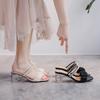 Cool Slippers Female 2025 New Summer Medium Heel Thick Heel French Versatile Outer Wear Fairy Wind Pearl Two Wear Sandals