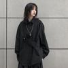 Camicetta da donna asimmetrica stile giapponese Top streetwear punk cool camicia nera oversize manica lunga abbottonatura abiti alternativi
