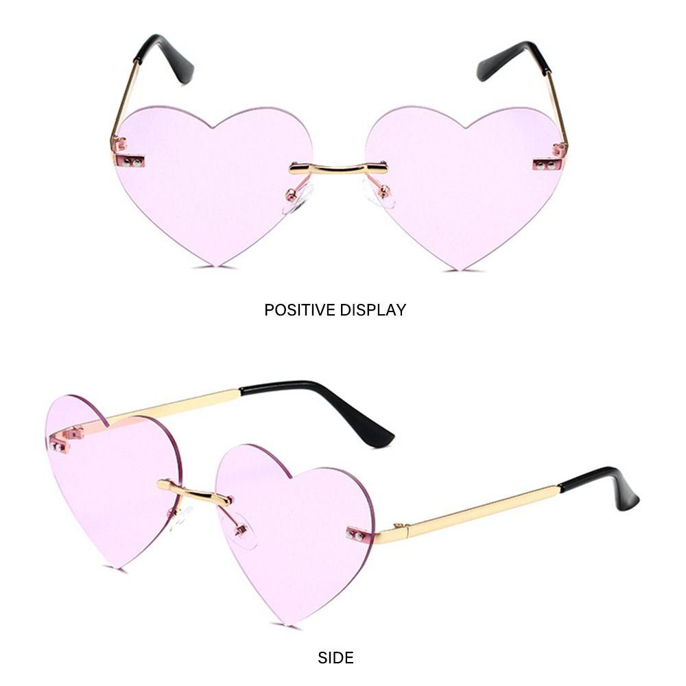 Cosplay Costume Metal Sun Glasses Rimless Heart Sunglasses Pink Hippie Sunglasses Heart-Shaped
